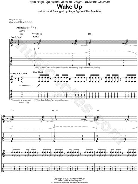 Rage Against the Machine "Wake Up" Guitar Tab in D Minor - Download & Print - SKU: MN0136920