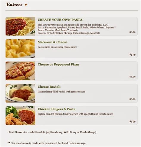 The Kids Menu: Olive Garden Kids Menus & Prices