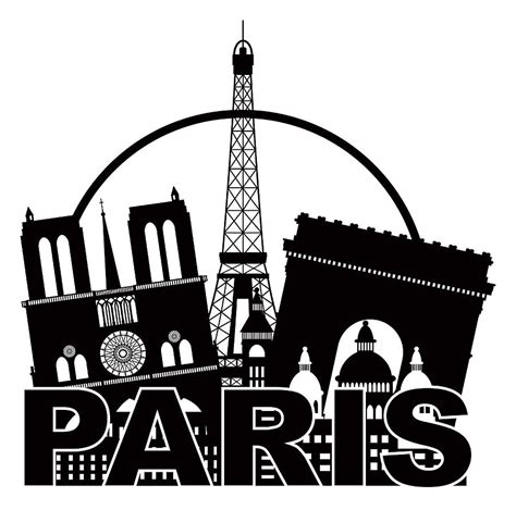 Paris City Skyline Silhouette Circle Black And White Illustratio ...