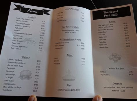 Menu at The Island Port Cafe, Port Of Brisbane