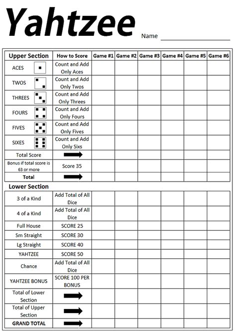 Free Printable Yard Yahtzee Score Card, 46% OFF