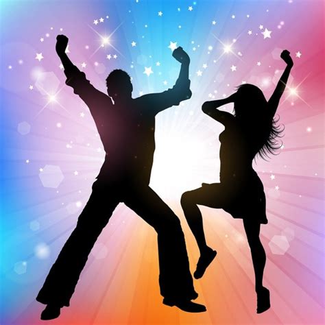 Silhouettes of people dancing on a colorful background Vector | Free Download