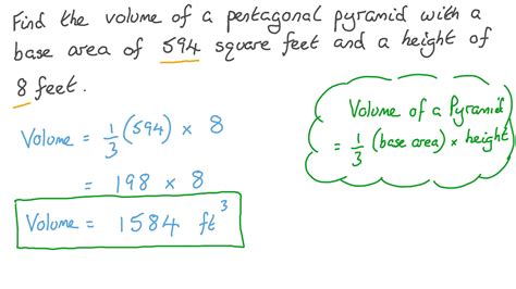 Question Video: Finding the Volume of a Pentagonal Pyramid given Its Height and Its Base Area ...