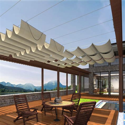 Buy Patio 3'Wx16'L Beige Upgraded Retractable Pergola Canopy Shade ...