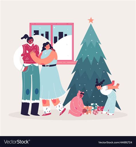 Hand drawn christmas family scene design Vector Image