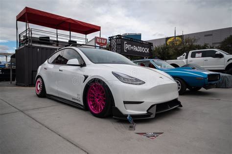 Tesla Model 3 during SEMA Show at Las Vegas Convention Center Editorial ...