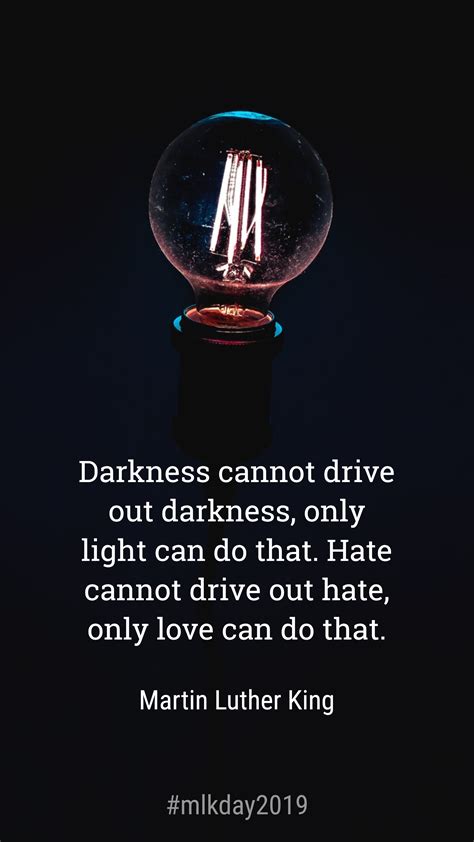 MLK QUOTE: Darkness cannot drive out darkness, only light can do that. Hate cannot drive out ...