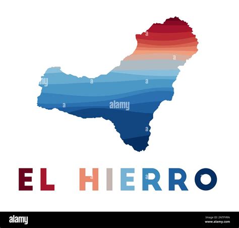 El Hierro map. Map of the island with beautiful geometric waves in red blue colors. Vivid El ...