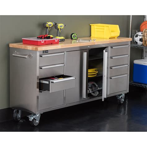 Trinity Stainless Steel Rolling Rubberwood Top Workbench & Reviews ...