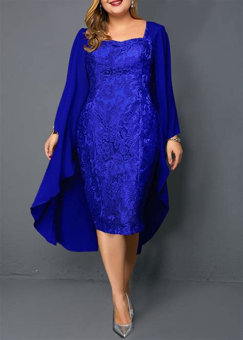 Plus Size Chiffon Cardigan and Sleeveless Lace Dress | Lace blue dress ...