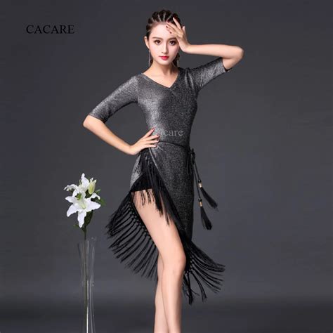 CACARE Latin Dance Dress Costumes Women Salsa Dresses Tango Dance Clothes D0366 Silver Irregular ...