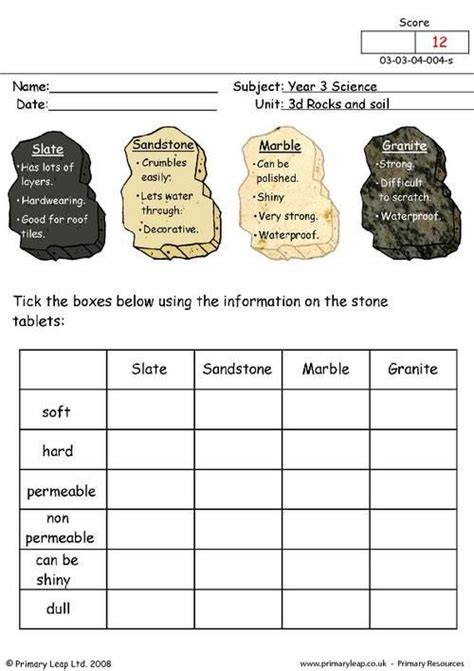 Science Worksheets For The Rocks And Minerals