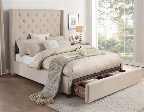 Fairborn Beige Queen Upholstered Platform Storage Bed by Homelegance ...