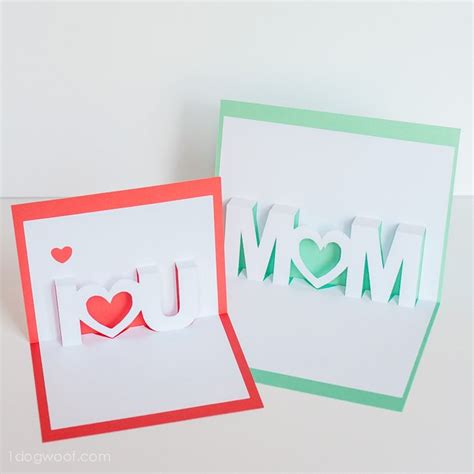 Mom, I Love You Pop Up Cards with Free Silhouette Cut Files - One Dog Woof