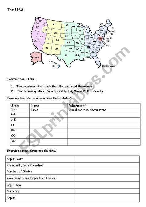The USA Geography and Facts - ESL worksheet by ginandsylvain