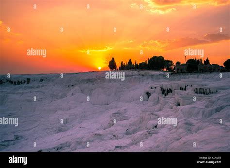 Pink sunset over Pamukkale, Turkey Stock Photo - Alamy