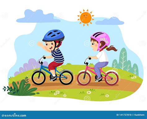 Kids Riding Bikes Cartoon