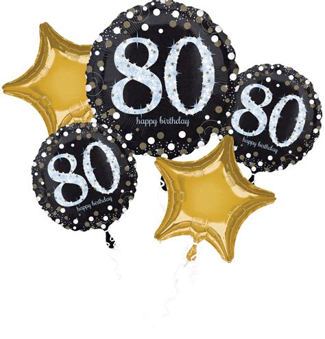 Sparkling Celebration "Happy 80th Birthday"Star Satin Foil Balloon Bouquet, Black/Gold, 5-pk ...