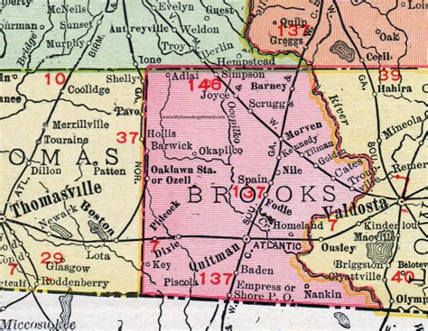 Brooks County, Georgia, 1911, Map, Rand McNally, Quitman, Morven, Barney