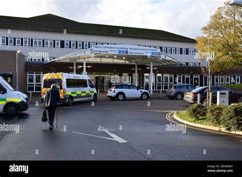 Man walking towards the main entrance of Withybush General Hospital ...