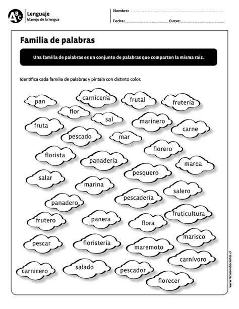 Fichas De Gramatica De Familias De Palavras