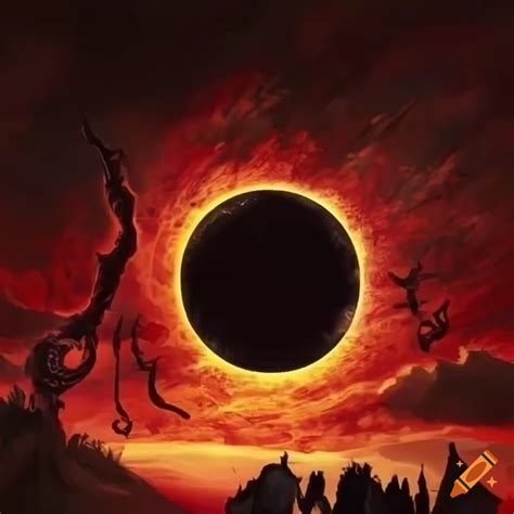 Graphic illustration of the eclipse scene from anime berserk on Craiyon