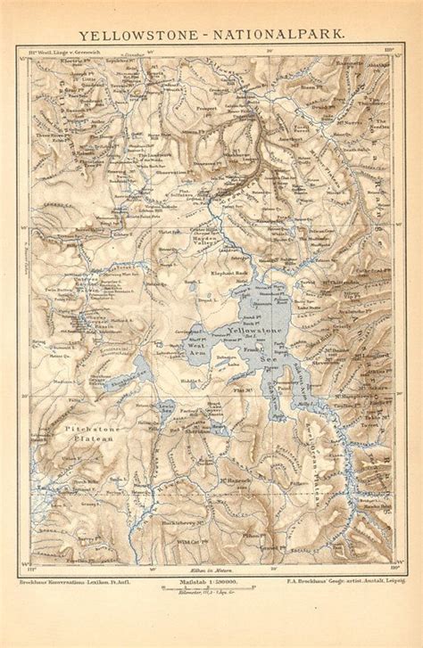 1895 Original Antique Map of the Yellowstone by CabinetOfTreasures | Antique prints, National ...