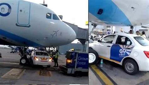 SHOCKING! Go First car goes under IndiGo plane at Delhi Airport ...