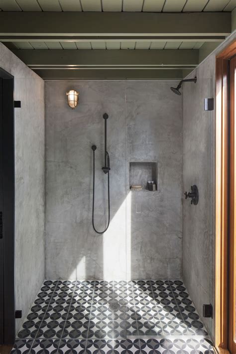 Garner Pool & Casita, Austin, TX-The concrete tile transitions into the plaster shower for a ...