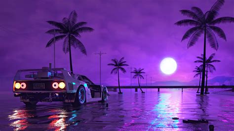 Retro Wave Sunset and Running Car Wallpaper, HD Artist 4K Wallpapers, Images, Photos and Background