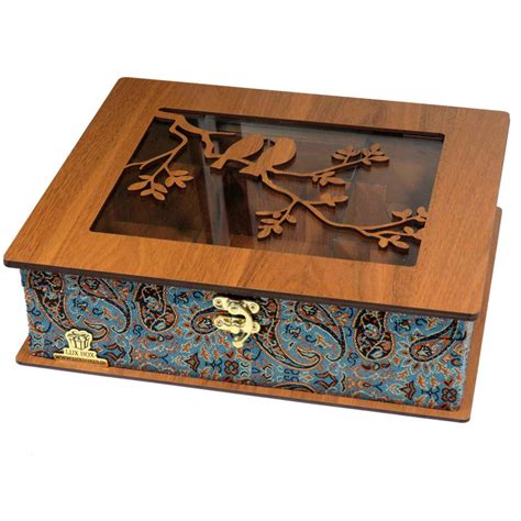 Wooden Tea Bag Organizer Box with Chest Termeh LB63 - ShopiPersia