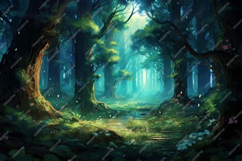 An Anime Animals Magical Forest with Mystical Creatures | Premium AI ...