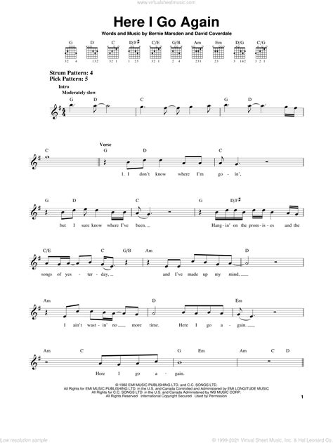 Whitesnake - Here I Go Again sheet music for guitar solo (chords)