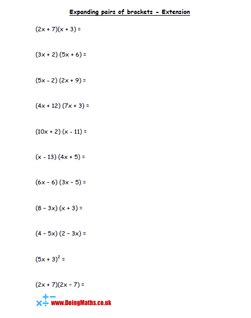 Expanding Single Brackets Worksheet With Answers Tes - High School Math Worksheets Pdf