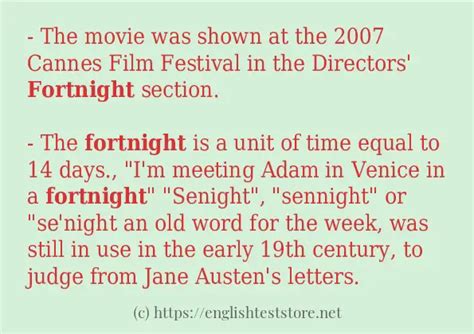 Some in-sentence examples of "fortnight" - EnglishTestStore Blog