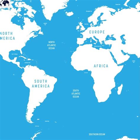 Printable World Map with Atlantic Ocean in PDF