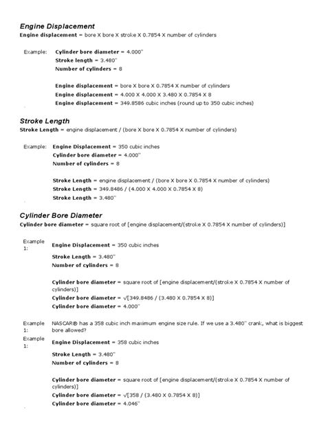 Engine Displacement and FORMULAS | Piston | Cylinder (Engine)