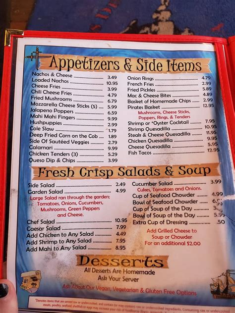 Menu at Pirates Deck pub & bar, Oak Island, E Oak Island Dr