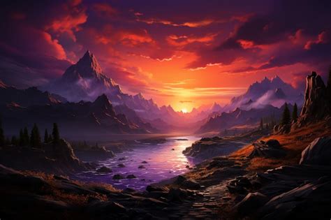 Premium AI Image | Majestic purple mountains stand tall against a golden sunset