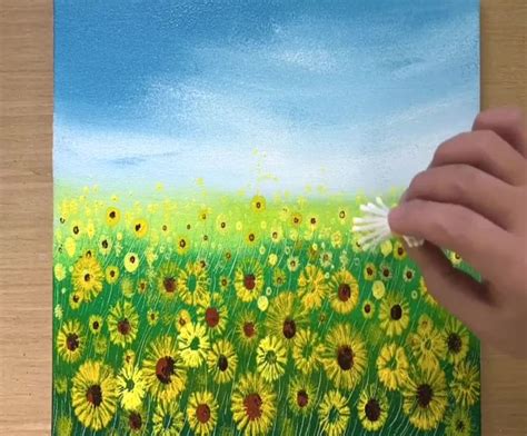 Painting a Sunflower Field / Acrylic Painting Techniques | By Rhona Art ...