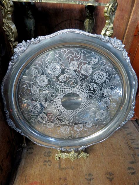 Viners Silver Tray, Engraved Silver Tray, Round Tray, Afternoon Tea, Serving Tray, Breakfast ...