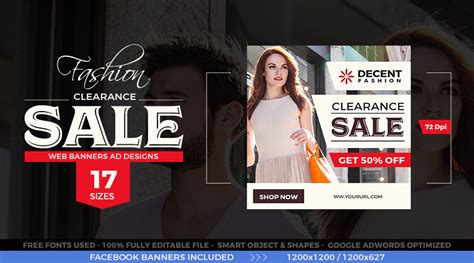 Fashion Clearance Sale Web Banner Ad Template Designs | 17 Sizes