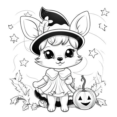 Coloring Book With A Cute Deer Using Costume Witch Halloween, Witch ...