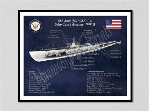 USS Atule SS-403 Submarine Poster Print, Balao Class Submarine Diagram Print, USS Atule ...