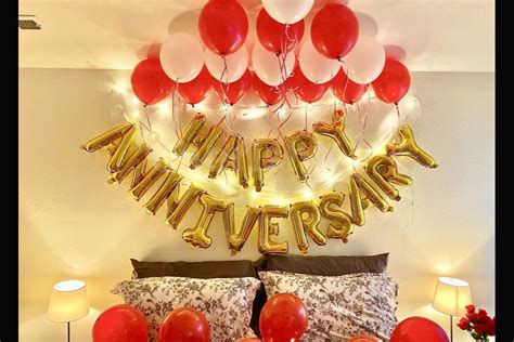 Beautiful Anniversary Special Balloon Decoration with Happy Anniversary Letter Foil Balloons ...