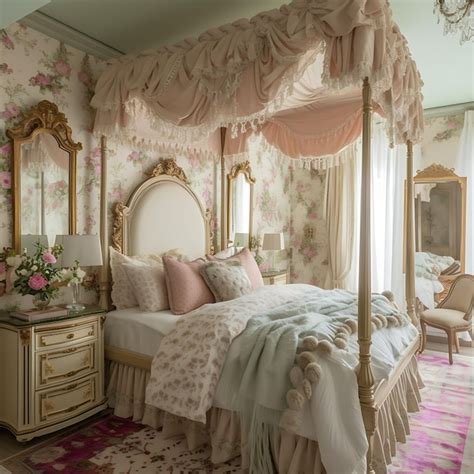 Premium Photo | Interior of Victorian Inspired Bedroom With Canopy Bed ...