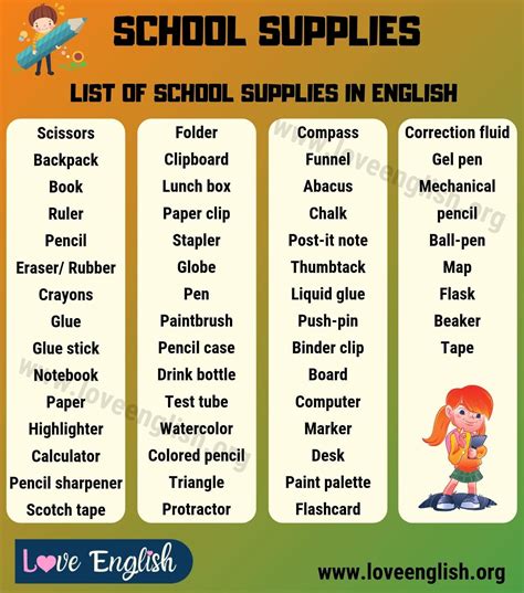 School Supplies: 50 Essential School Things for Students - Love English ...