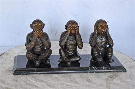 Three Monkeys Bronze Statue Say, Hear, See No Evil - Size: 17"L x 5"W x ...