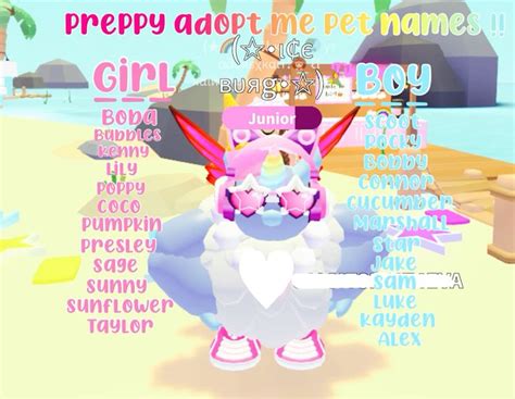 Adopt me pet names for boy and girl! 🐚🪸🌺 (preppy edition! 🐙) in 2024 | Preppy names, Adoption ...