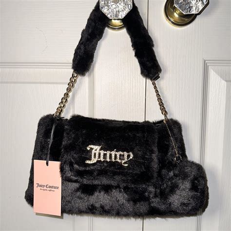 Juicy Couture black licorice fluffy shoulder bag.... - Depop